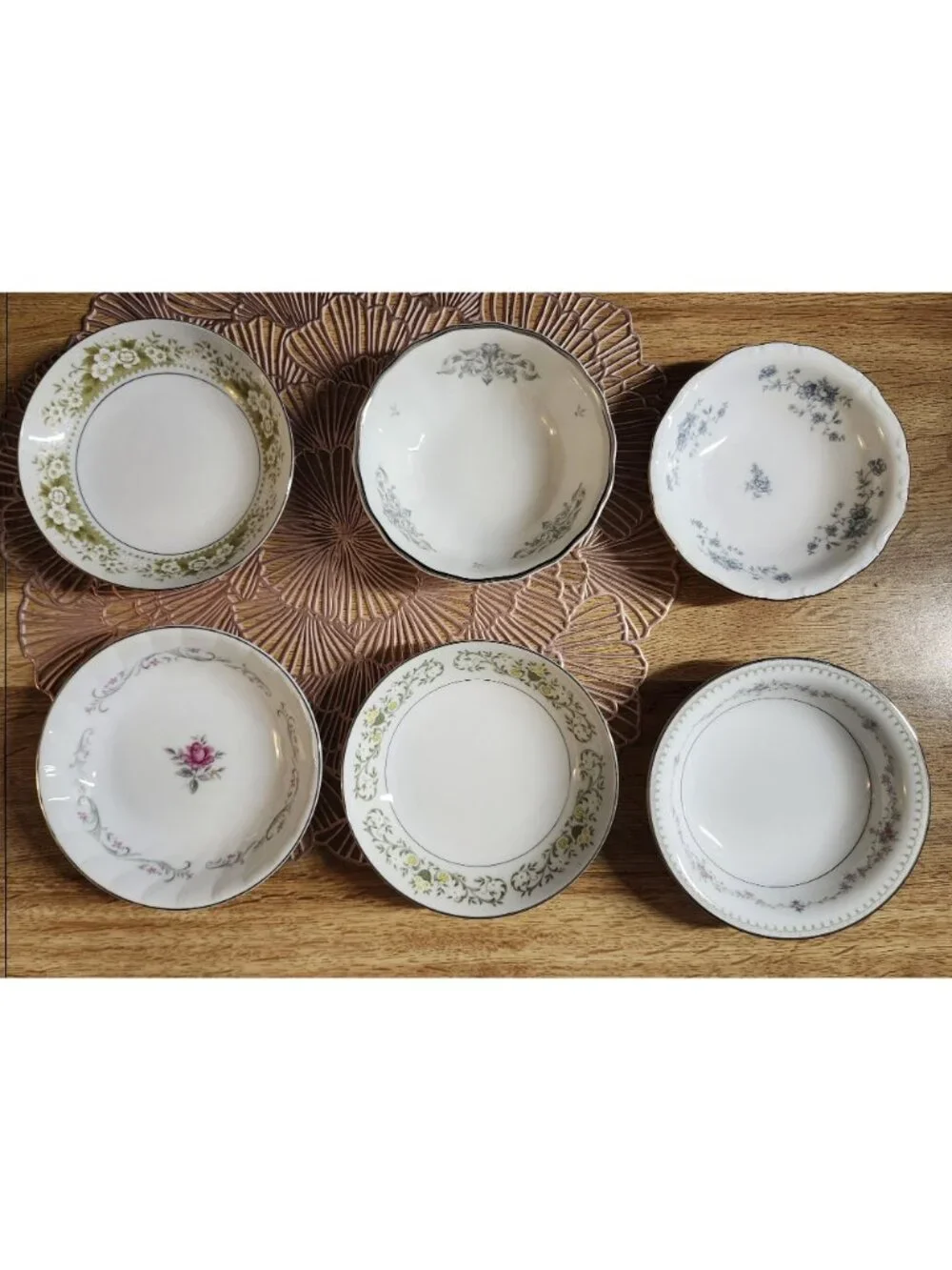 Mismatched Fine China Berry Dessert Bowls Porcelain Eclectic Set of 6